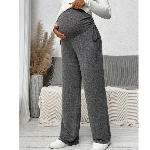 Maternity Dark Grey Stretchy Wide Waist Wide leg Lounge Pants - Picture 1 of 12